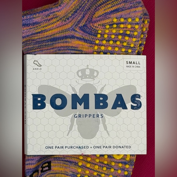 Bombas 2 Pair Unisex Supportive Ankle Grippers Socks/Purple & Pink Striped Small - Picture 4 of 6